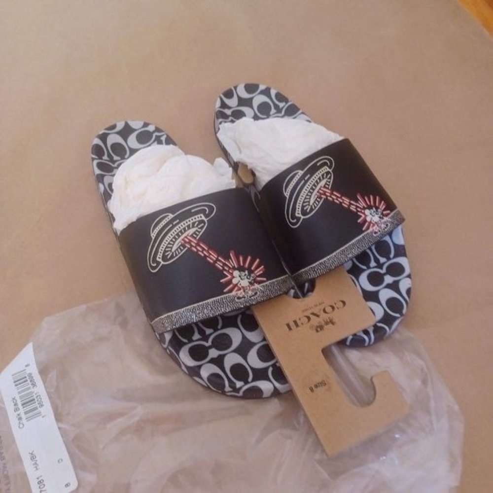 Coach x Keith Haring X Disney Mickey Mouse Slides Sandals, Men's 8, Unisex, NWT - Picture 4 of 8
